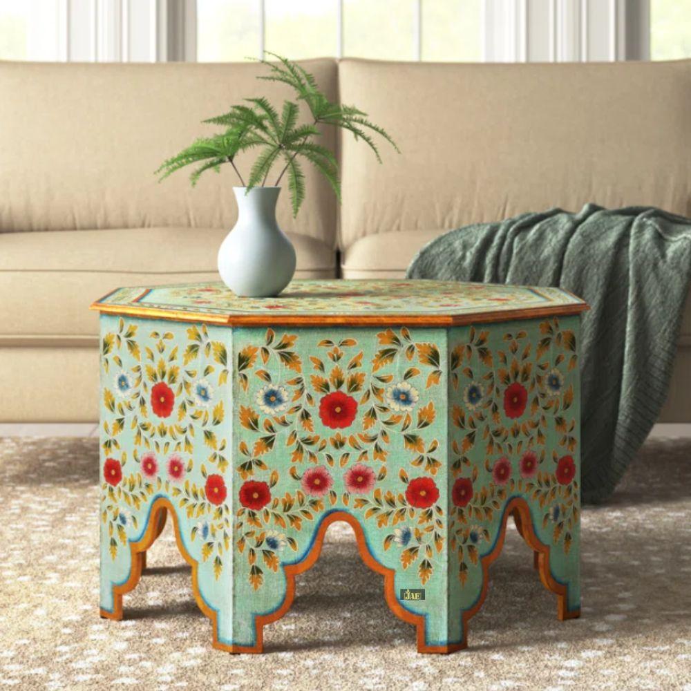 Brush & Timber Handmade Mango Wood Handpainted Traditional Coffee Table