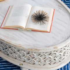 Bristol Hand Carved Indian Solid Wood Round Coffee Table (White Distress)