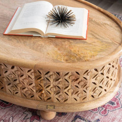 Bristol Hand Carved Indian Solid Wood Round Coffee Table (Natural)