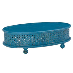 Bristol Hand Carved Indian Solid Wood Round Coffee Table (Blue Antique)