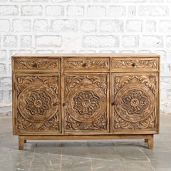 Indian Handmade Carved Solid Wood Sideboard Brown