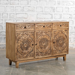 Indian Handmade Carved Solid Wood Sideboard Brown