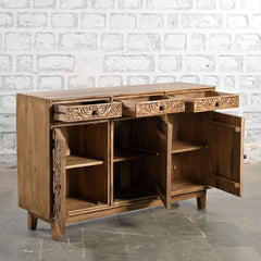 Indian Handmade Carved Solid Wood Sideboard Brown