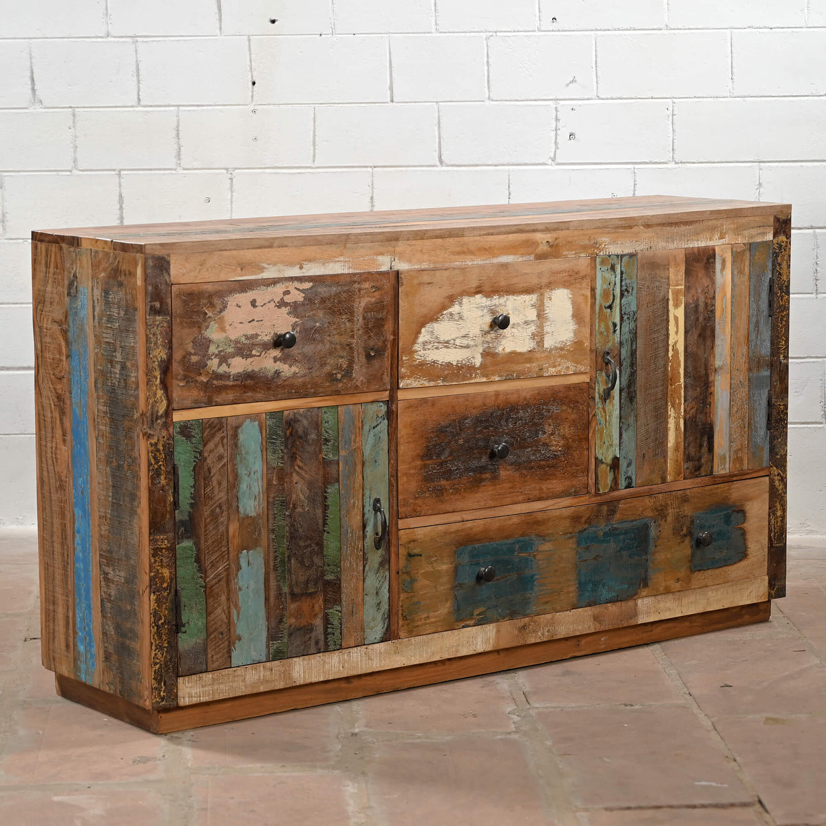 Reclaimed Timber Wood Sideboard Rustic Multicolour