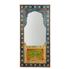 Carved Oasis Handpainted Floral Paintings Mehrab Style Mirror Frame Blue