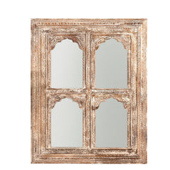 Carved Oasis Handmade Solid Mango Wood 4 Window Mirror Frame Rustic White