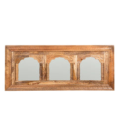 Carved Oasis Handmade Solid Mango Wood 3 Window Mirror Frame Natural Glossy