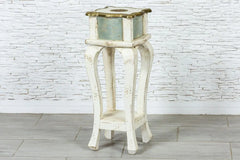 Indian Embossed Handmade Carved French Legged Stool in White