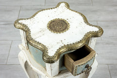 Indian Embossed Handmade Carved French Legged Stool in White