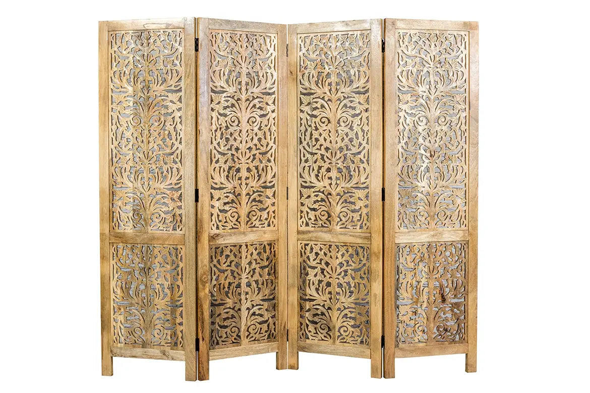 Handmade Indian Furniture Wooden Partition Screen in Natural Finish