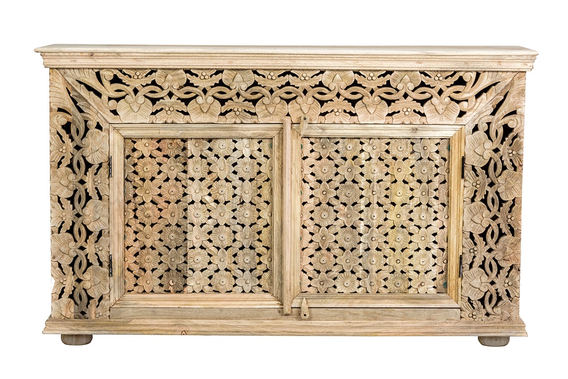 Handmade Indian Furniture Solid Hard Wood Jali Carvings Sideboard