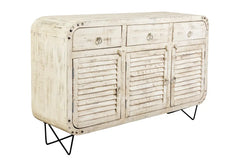 Miller Handmade Solid Mango Wood Carved Sideboard On Metal Stand in White wash