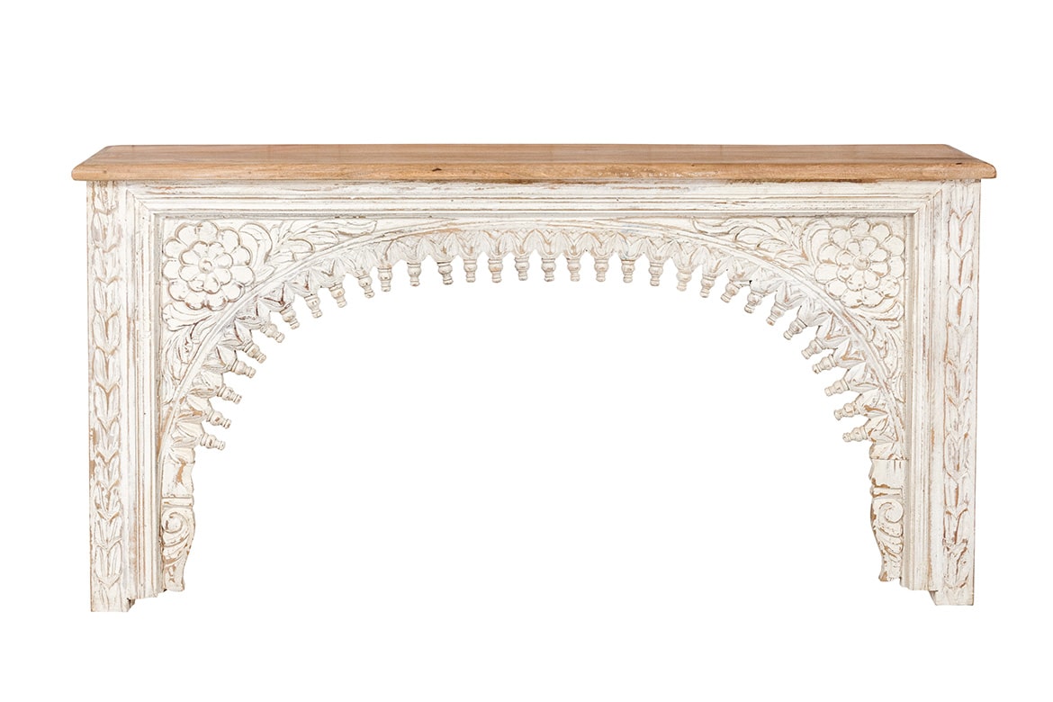 Urban Loft Handmade Solid Mango Wood Carved Console Hall Table With Natural Top