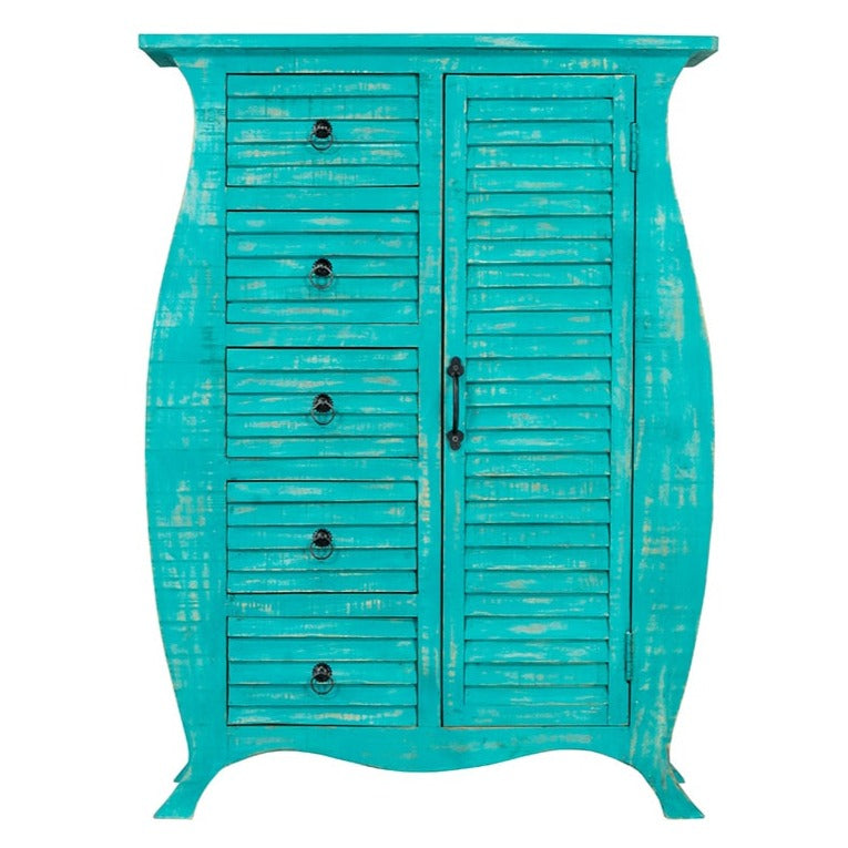 Urban Loft Handmade Solid Mango Wood French Style Carved Cabinet In Blue