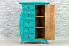 Urban Loft Handmade Solid Mango Wood French Style Carved Cabinet In Blue