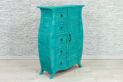 Urban Loft Handmade Solid Mango Wood French Style Carved Cabinet In Blue