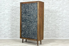 Urban Loft Handmade Solid Mango Wood Carved 2 Doors Cupboard Cabinet Black Wash