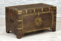 Indian Embossed Handmade Carved Brass Work Storage Chest Coffee Table