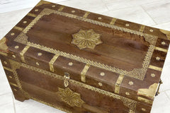 Indian Embossed Handmade Carved Brass Work Storage Chest Coffee Table