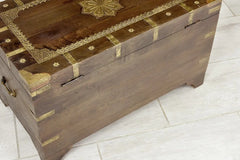 Indian Embossed Handmade Carved Brass Work Storage Chest Coffee Table