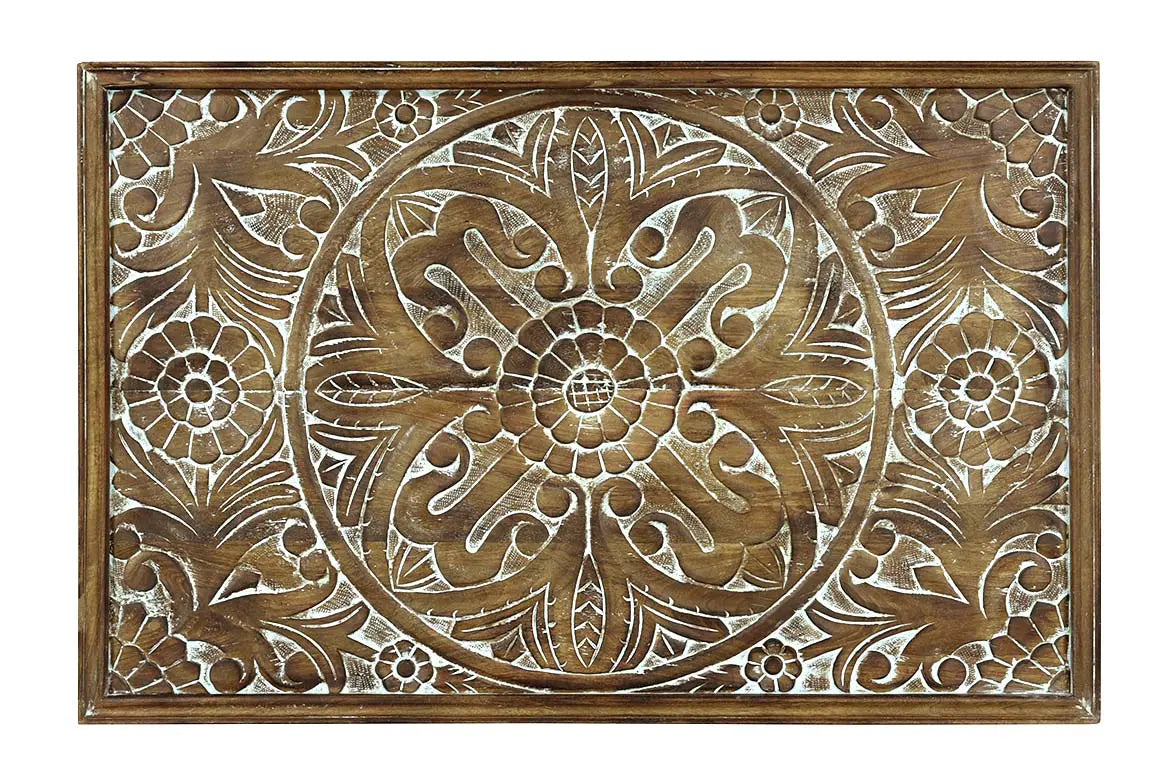 Indian Furniture Solid Hard Wood Mandala Carving Wall Panel