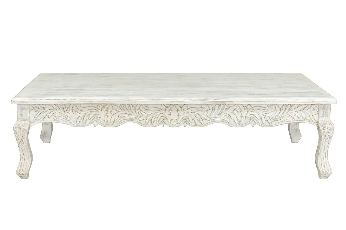 Urban Loft Handmade Solid Mango Wood Carved French Legged Coffee Table in White