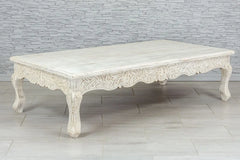 Urban Loft Handmade Solid Mango Wood Carved French Legged Coffee Table in White