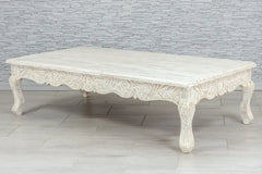 Urban Loft Handmade Solid Mango Wood Carved French Legged Coffee Table in White