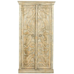 Urban Loft Handmade Solid Mango Wood Carved 2 Doors Cupboard Cabinet