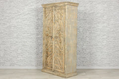 Urban Loft Handmade Solid Mango Wood Carved 2 Doors Cupboard Cabinet