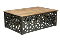 Urban Loft Handmade Solid Mango Wood Jali Carving Coffee Table With Natural Top