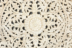 Urban Loft Handmade Solid Mango Wood Mandala Carving Wall Decor Panel Distressed White