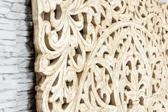 Urban Loft Handmade Solid Mango Wood Mandala Carving Wall Decor Panel Distressed White