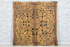 Urban Loft Handmade Solid Mango Wood Mandala Carving Wall Decor Panel Distressed White