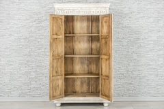 Urban Loft Handmade Solid Mango Wood Carved 2 Doors Cupboard Cabinet in White