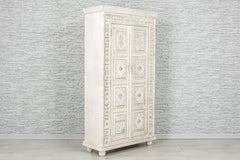 Urban Loft Handmade Solid Mango Wood Carved 2 Doors Cupboard Cabinet in White