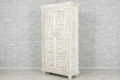 Urban Loft Handmade Solid Mango Wood Carved 2 Doors Cupboard Cabinet in White