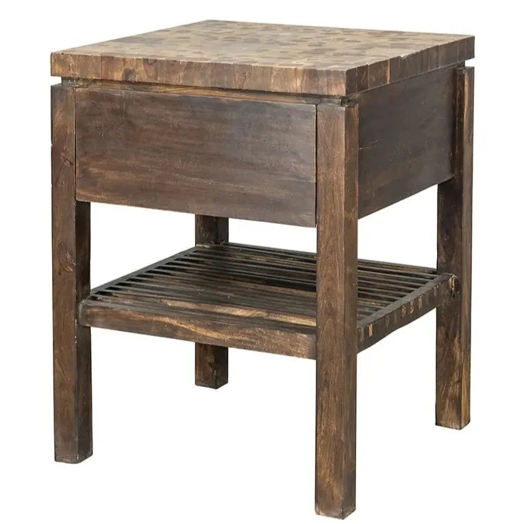 Urban Loft Handmade Solid Mango Wood Carved Side Table With Drawers in Brown