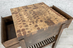 Urban Loft Handmade Solid Mango Wood Carved Side Table With Drawers in Brown