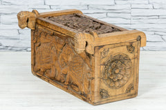 Urban Loft Handmade Solid Mango Wood Carved Blanket Trunk Box Natural