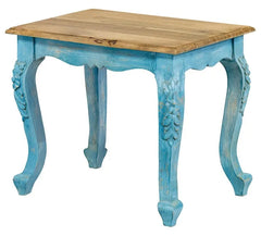 Urban Loft Old Door Handmade Solid Mango Wood Carved Coffee Table in Blue With Natural Top