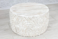 Urban Loft Handmade Solid Mango Wood Carved Coffee Table Distressed White