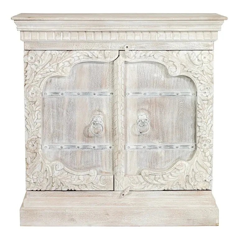 Urban Loft Old Door Handmade Solid Mango Wood Carved Sideboard in White