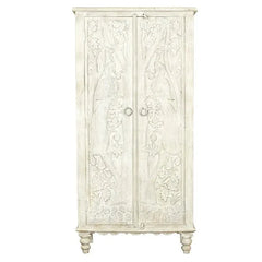 Urban Loft Handmade Solid Mango Wood Carved 2 Doors Cupboard Cabinet in White