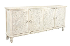 Urban Loft Handmade Solid Mango Wood Carved 4 Doors Sideboard on White