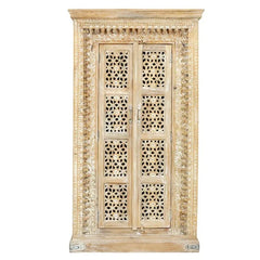 Urban Loft Handmade Solid Mango Wood Jali Carving Cupboard Cabinet Natural