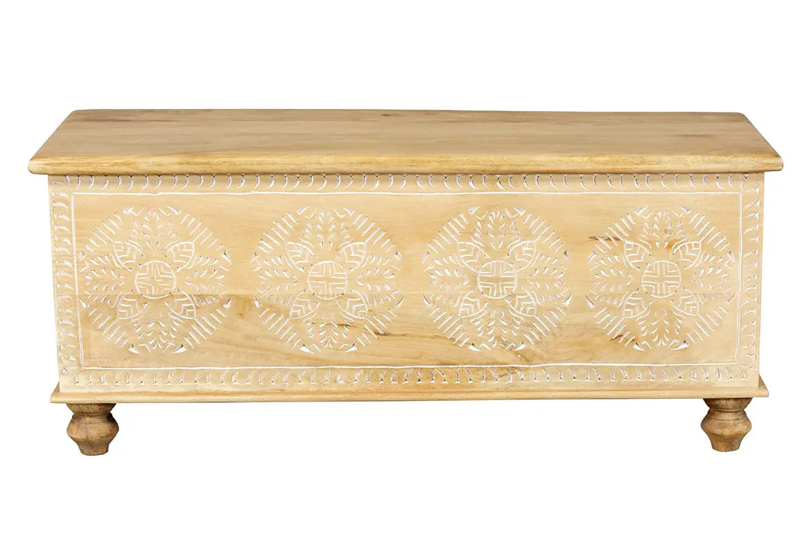 Urban Loft Handmade Solid Mango Wood Mandala Carvings Blanket Trunk Box Coffee Table