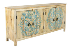 Urban Loft Handmade Solid Mango Wood Carved 4 Doors Sideboard