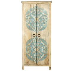 Urban Loft Handmade Solid Mango Wood Carved 2 Doors Cupboard Cabinet