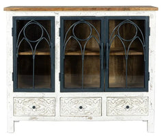 Urban Loft Handmade Solid Mango Wood Carved Sideboard With Iron Work